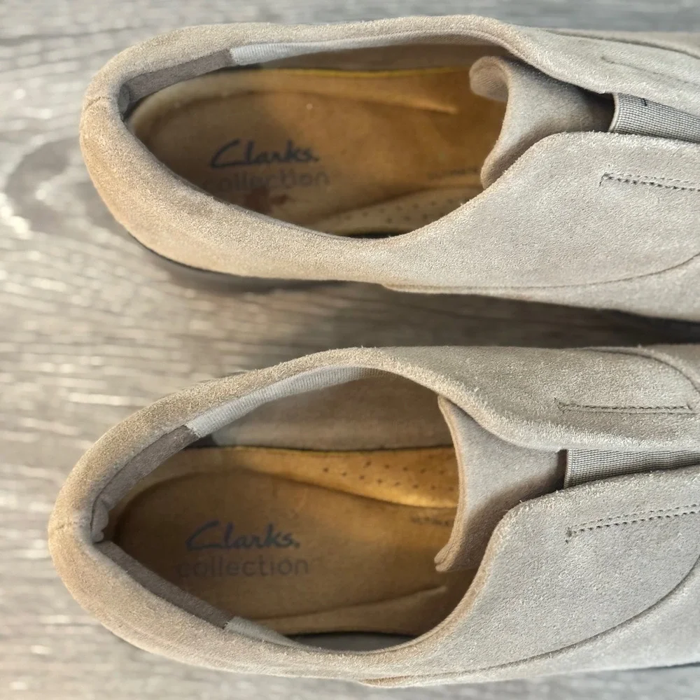 Clarks Women's Airabell Sky Slip-On Shoes Gris Beige‎ Suede Size 11M Comfort